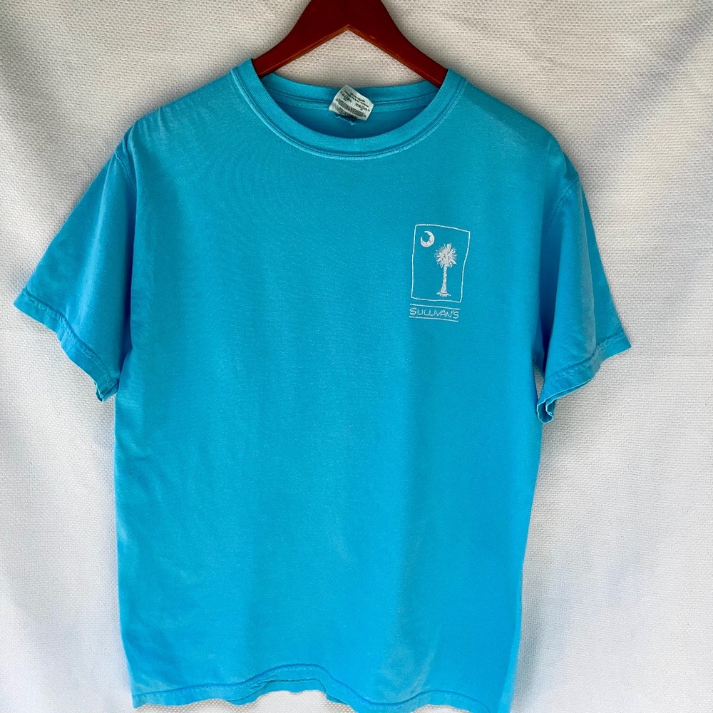 Sullivans Restaurant 2-sided logo aqua short sleeve ladies T-shirt, sz M